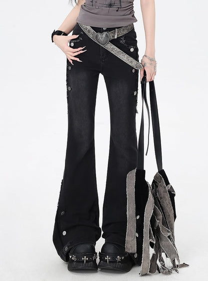 Black Raw Hem Vintage Glamorous Flared Jeans