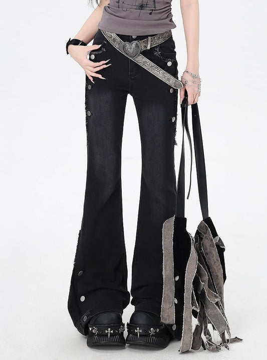 Black Raw Hem Vintage Glamorous Flared Jeans