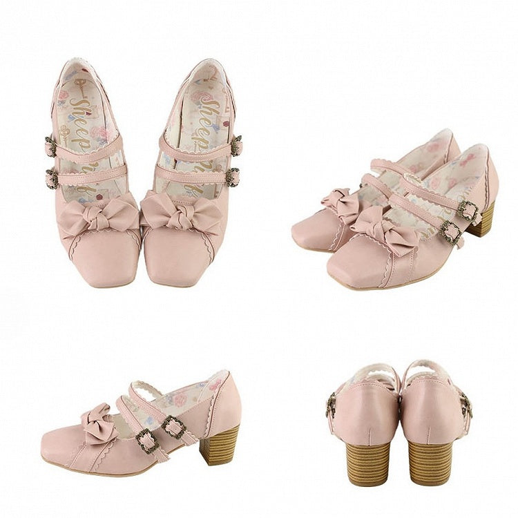 Pink Bow at Top Sweet Lolita Shoes
