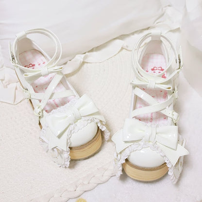 Polished White Bunny Ear Bowknot Old School Sweet Lolita Platforms