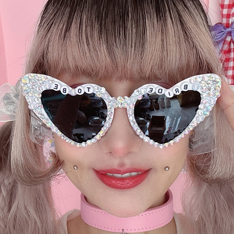 4 Options Letter Design Beaded Decorated Sunglasses