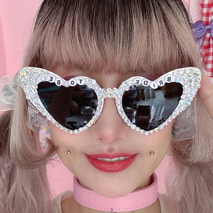 4 Options Letter Design Beaded Decorated Sunglasses