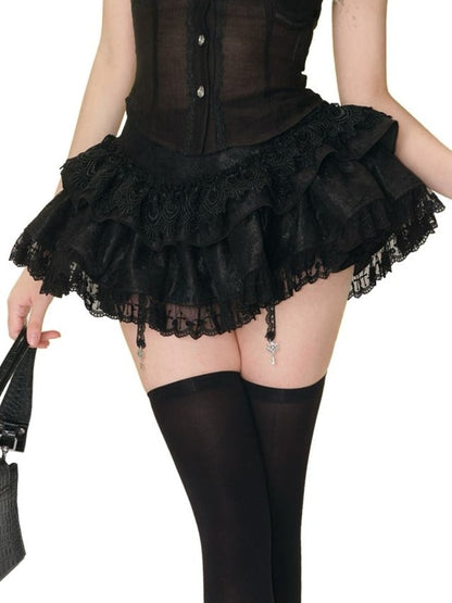 Black Tiered Lace Skirt with Key Charm Accents