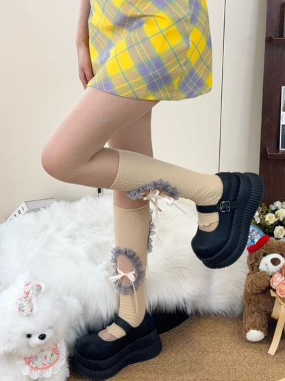 Nude Y2K Bowknot Pattern Semi-sheer Tights