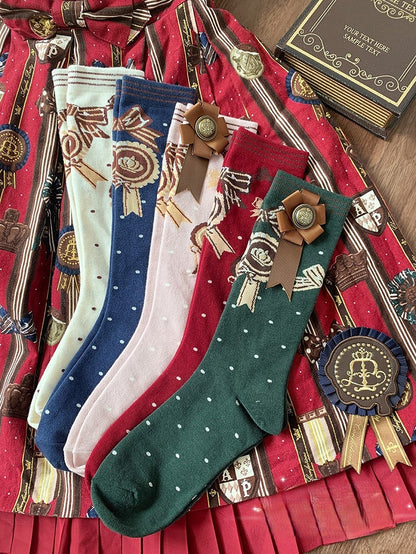 Red/Pink/Green/Beige/Blue JK Calf Socks with Badge