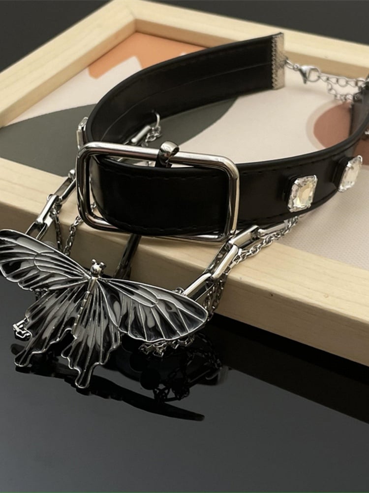 Black Butterfly Pendant PU Choker