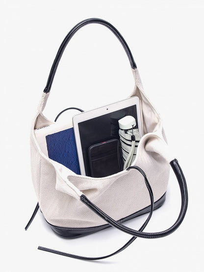 Chic Minimalist Large Capacity White Canvas Tote Bag