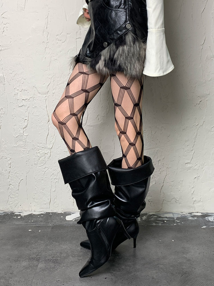 Black Diamond Pattern Hollow-out Tights