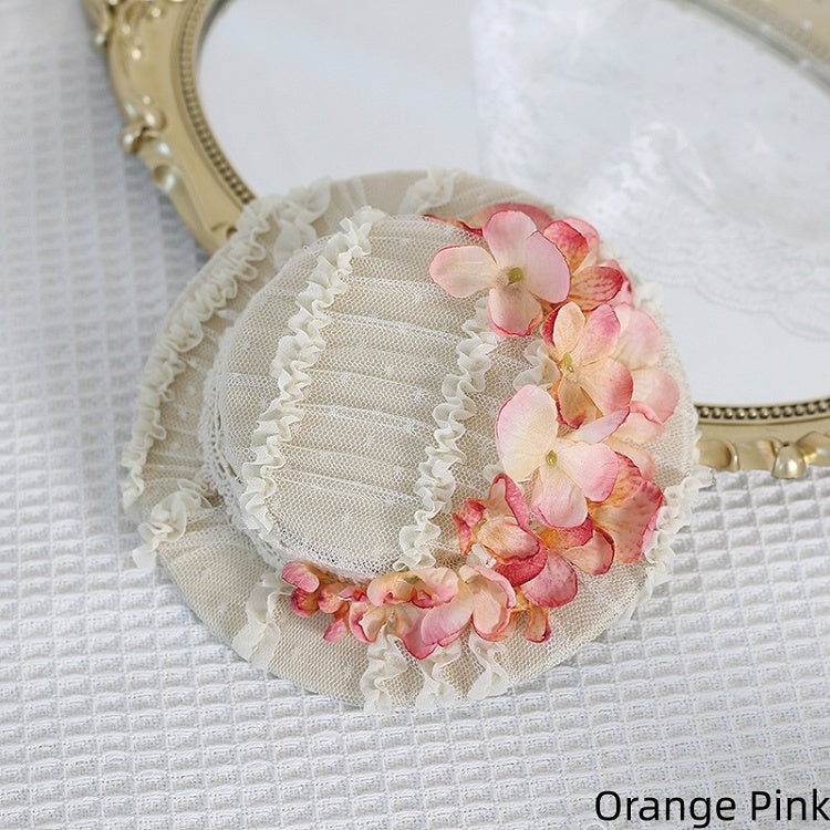 5 Colors Elegant Lace Flat Hat with Singed - edge Hydrangea Decorations