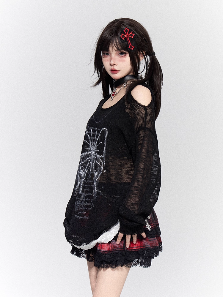 Black and Red Plaid Lace Trim Tiered Skirt with Buckle Belt Design