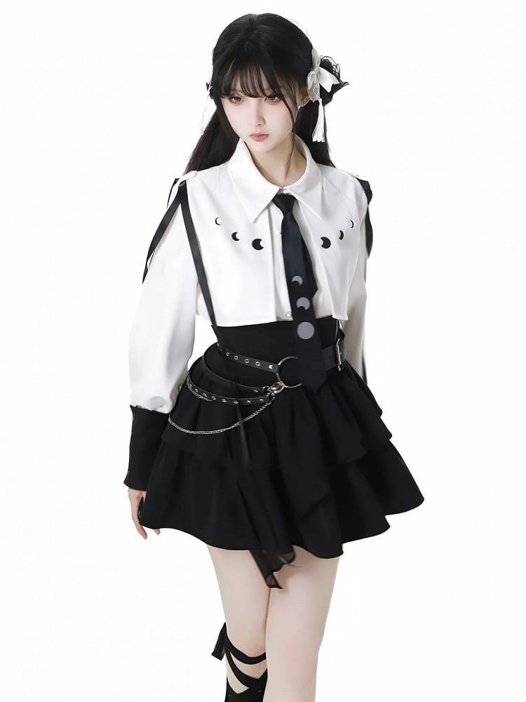 Black Buckle Strap Chain Waist Corset Belt With Overlay