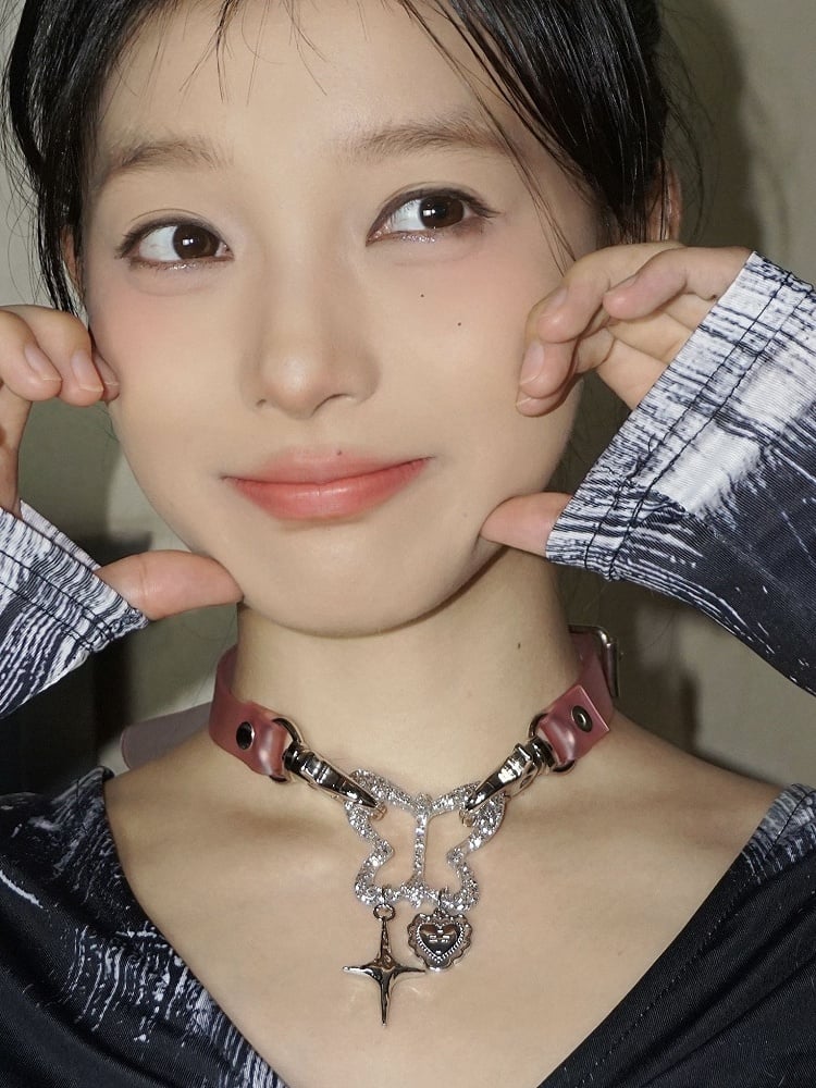 Black/Pink Star and Heart Gothic Punk Butterfly Choker