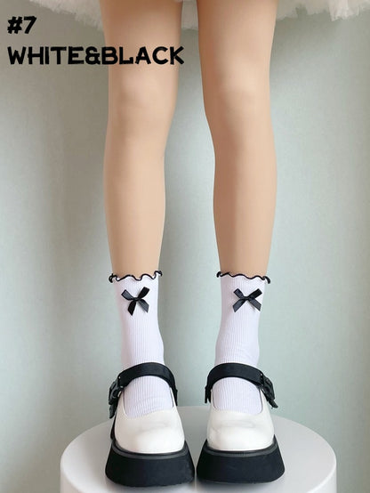 8 Options Ruffled Contrast Trim Lolita Ankle Socks
