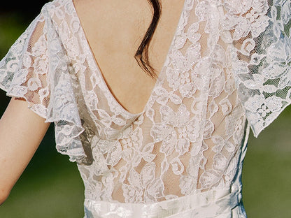 Vintage White Jacquard Lace Sleeves Summer Dress