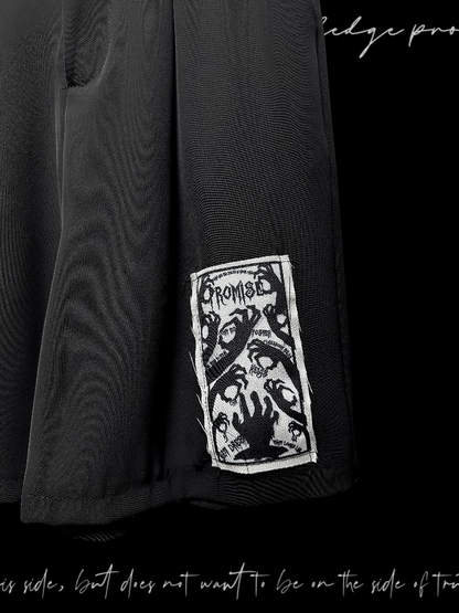 Punk Applique Black Straight-Leg Shorts