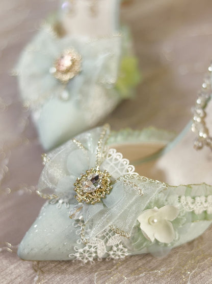 Light Green Detachable Chains Pointed Toe Hime Lolita High Heels