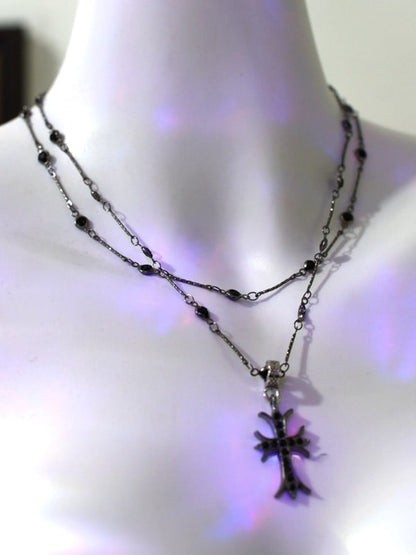 Black Cyberpunk Buckle Choker + Cross Charm Necklace