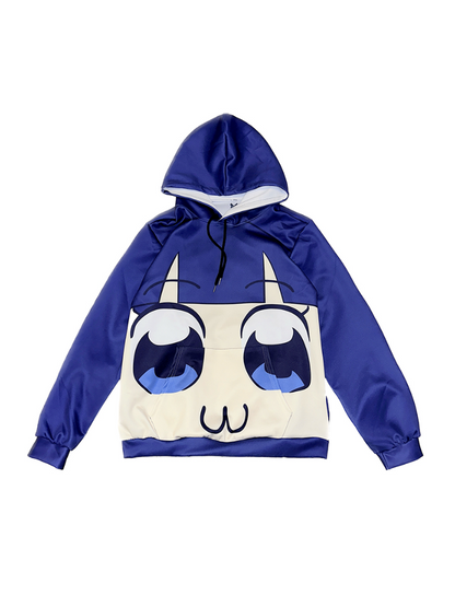 Blue/Yellow Big Eyes Cartoon Print Hoodie