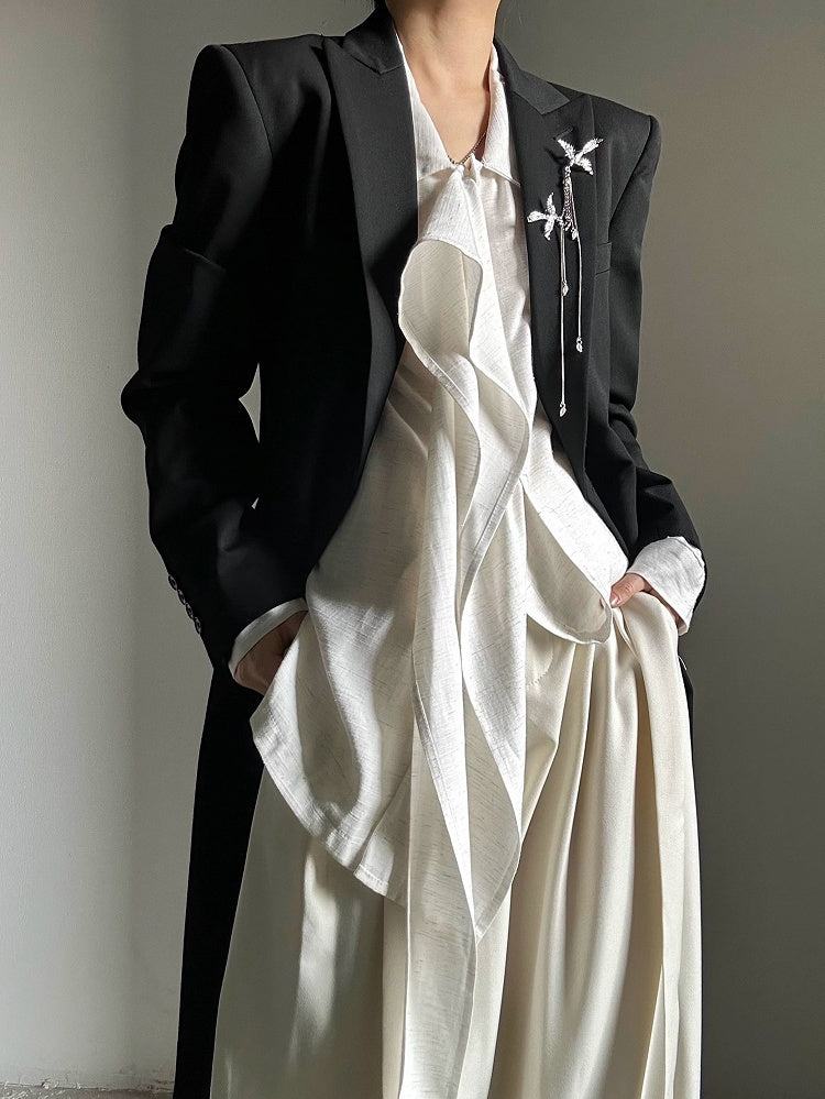 Ouji Lolita Light Apricot Retro Loose Fit Shirt with Long Draping Ribbon