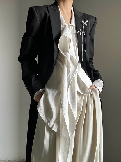 Ouji Lolita Light Apricot Retro Loose Fit Shirt with Long Draping Ribbon