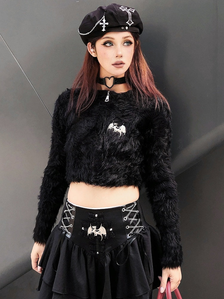 Punk Black Cross Applique Cross Chain Detail Beret