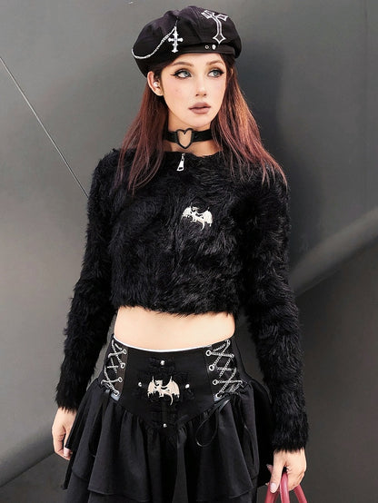 Punk Black Cross Applique Cross Chain Detail Beret