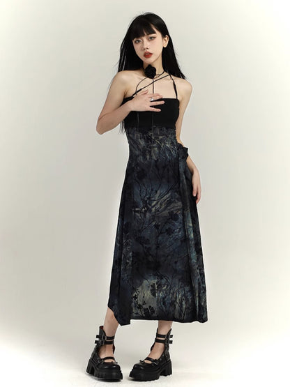 Black Tie-Dye Slim-fitting Cami Dress