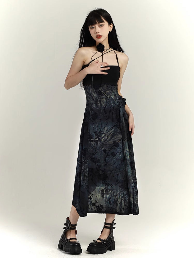 Black Tie-Dye Slim-fitting Cami Dress