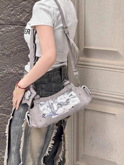 Gray PU Y2K Shoulder Ita Bag With Star Charm