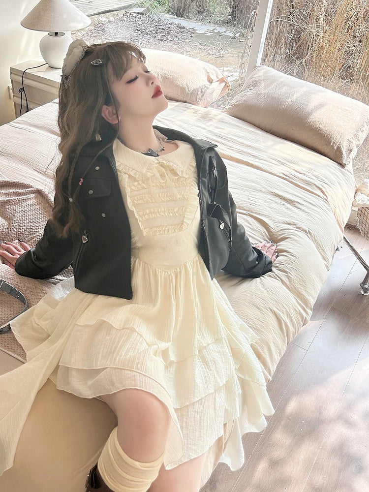 Plus Size - Black Buckles Decorated PU Jacket