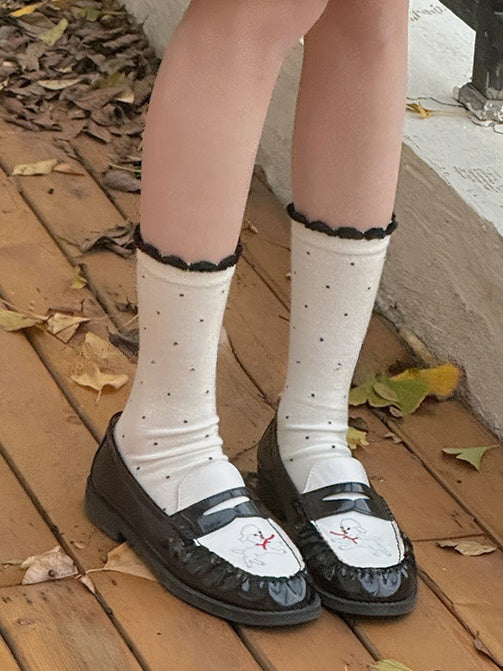 7 Options Polka-dot Pattern Ruffled Cuff Calf Socks