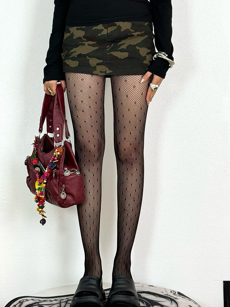 Gray/Black/Dusty Purple/White Polka-dot Pattern Tights