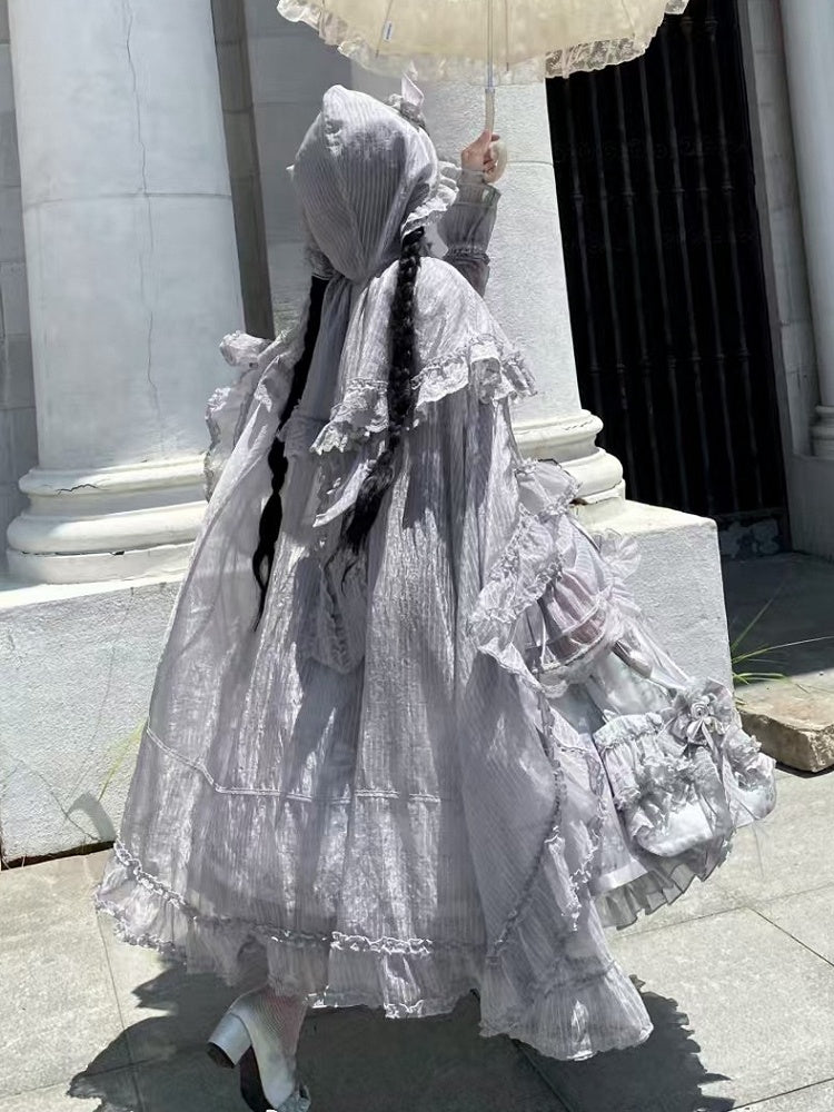 Silver Gray Cascading Ruffle Trimming Cloak