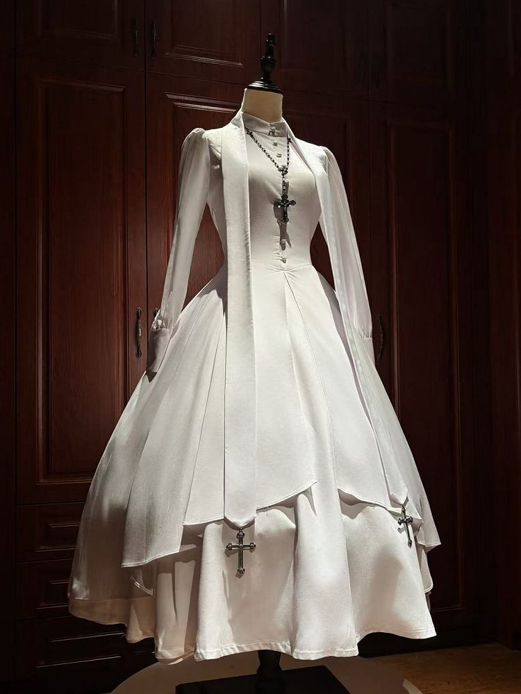 All White Nun Lolita Long Sleeves Dress