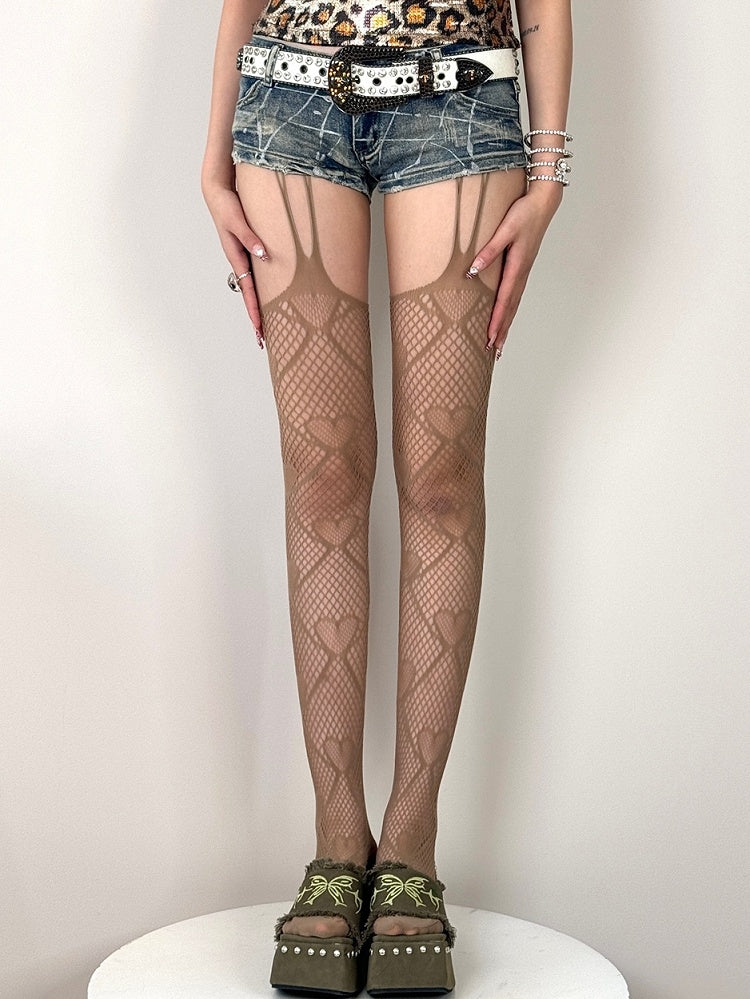 5 Color Options Gyaru Fashion Heart Details Diamond Pattern Suspender Stockings