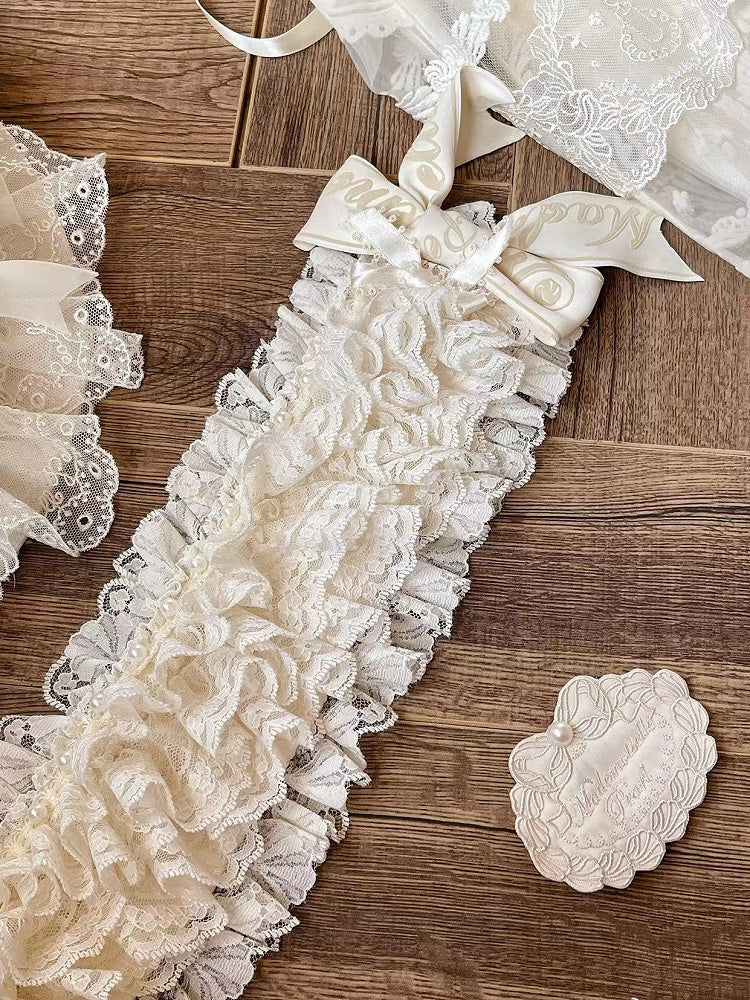 Creamy Bowknots Ruffle Hairband