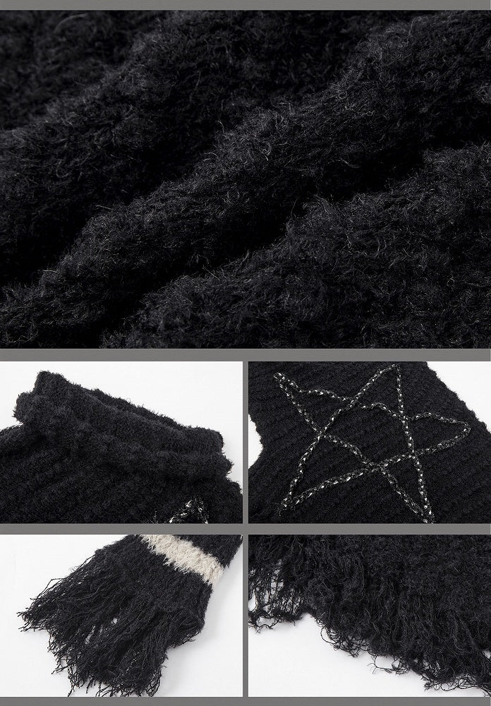 Black Vintage Punk Batwing Sleeves Loose Five-pointed Star Sweater