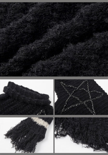 Black Vintage Punk Batwing Sleeves Loose Five-pointed Star Sweater