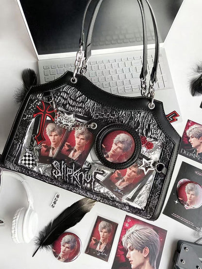 Black & Silver Snake Scale PU Ita Shoulder Bag