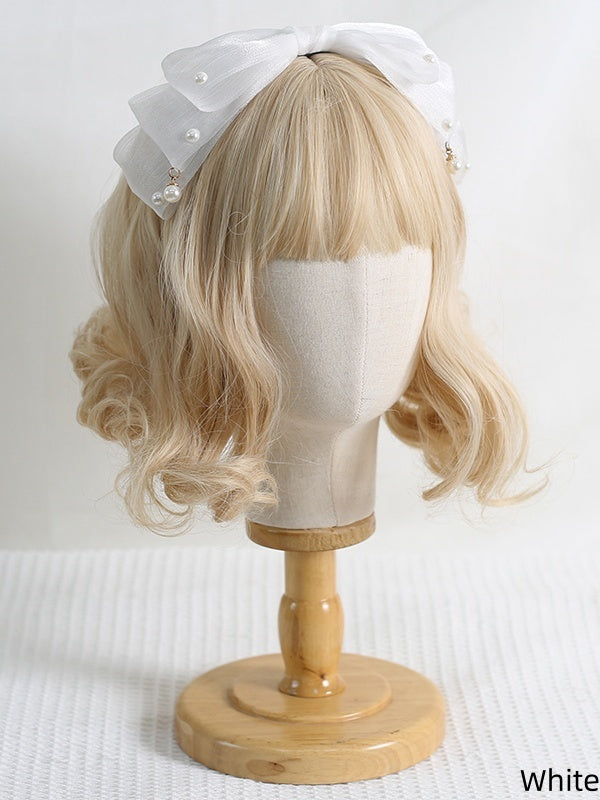 13 Colors Cute Lolita Pearlescent Gauze Bowknot KC with Bead Decorations