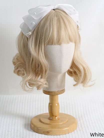 13 Colors Cute Lolita Pearlescent Gauze Bowknot KC with Bead Decorations