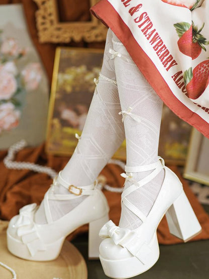 Crisscross Ankle Strap White Bow at Top 11cm High Heels