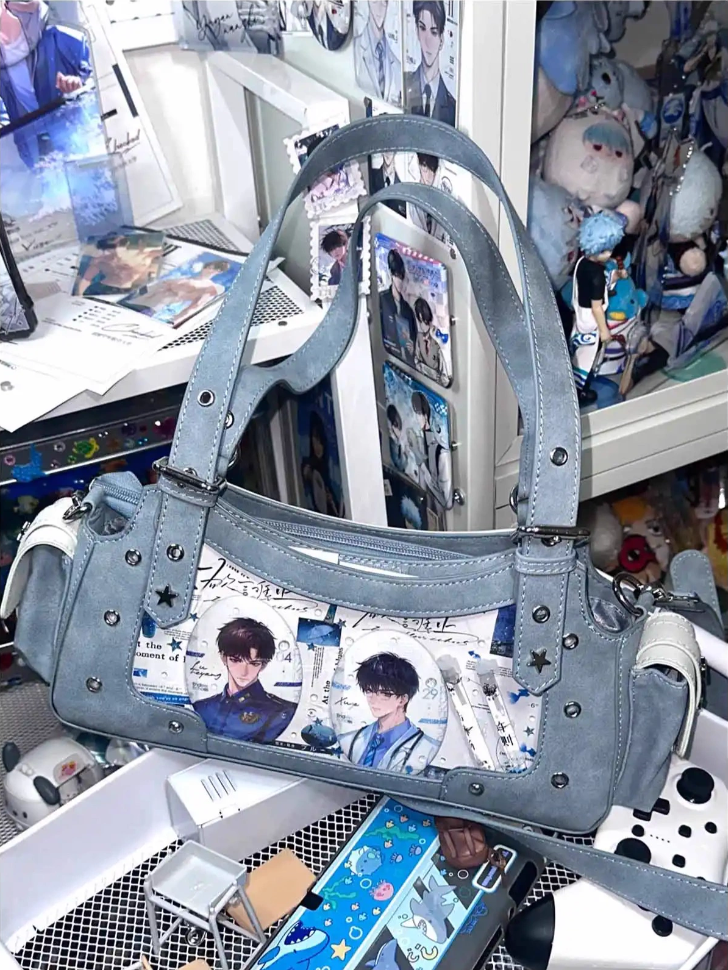 Blue PU Y2K Shoulder Ita Bag With Star Charm