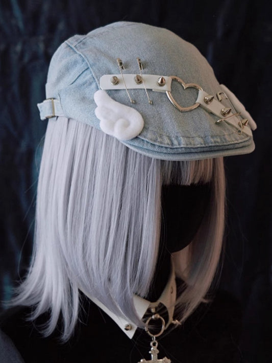 Studs and White Wings Light Blue Denim Hat