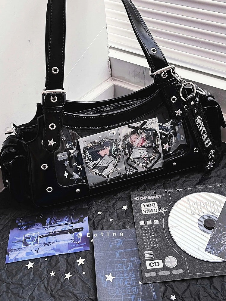 Black PU Y2K Shoulder Ita Bag With Star Charm