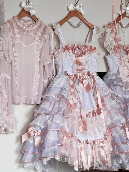 Purple and Pink Bow Accents Tiered Skirt Hanayome Hime Lolita Jumper Skirt