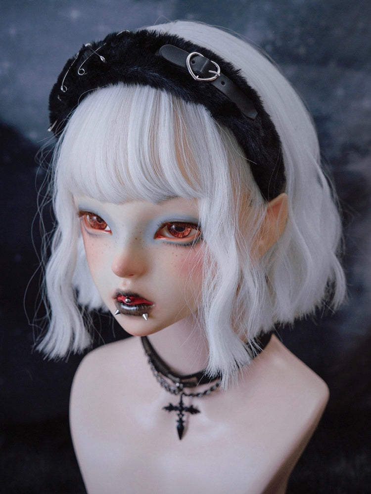 Pins and PU Buckle Decorated Gothic Black Plush KC