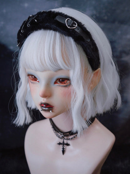 Pins and PU Buckle Decorated Gothic Black Plush KC