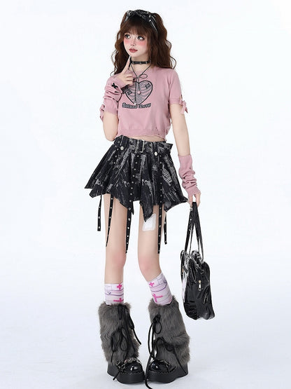 Tie Dye Black and Gray Handkerchief Hem Skirt