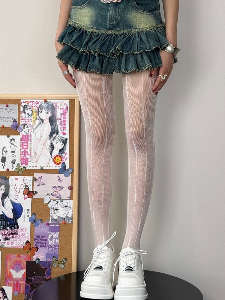Brown/Black/White Striped Pattern Tights
